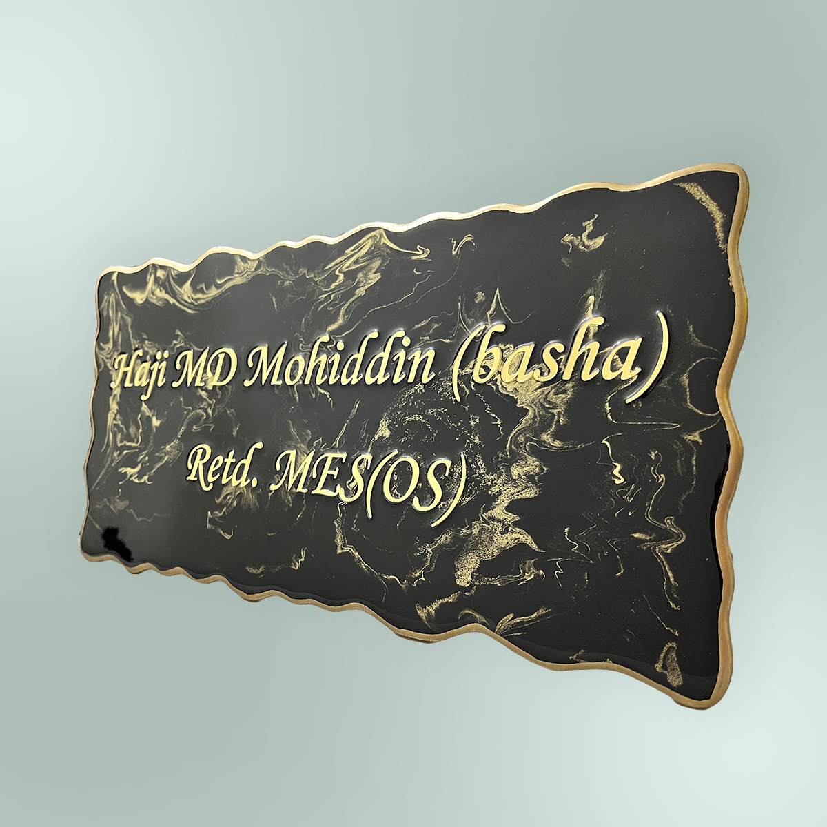 Black and Golden Marble Textured Resin Nameplate, Resin Nameplate Designs, Black Nameplate Designs