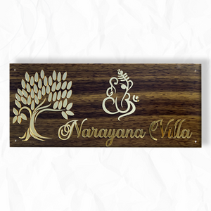 Ganesha Theme Wooden UV Print Acrylic Nameplate