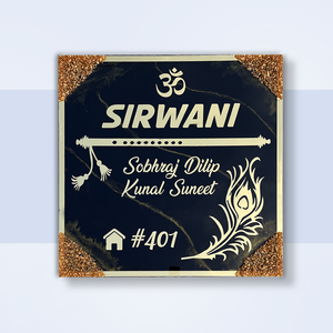 Krishna Theme Premium Black Resin Nameplate