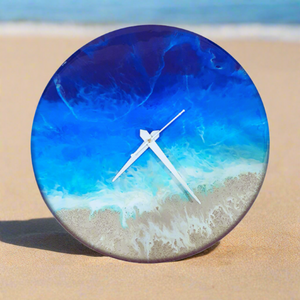 Ocean Theme with White Needle Resin 14 Inch Wall Clock, Resin Wall Clock, Clock, Premium Wall Clock, Epoxy Wall Clock