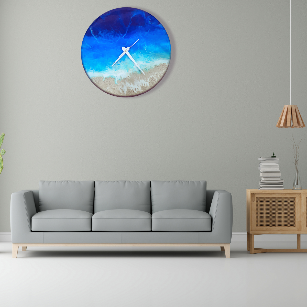 Ocean Theme with White Needle Resin 14 Inch Wall Clock, Resin Wall Clock, Clock, Premium Wall Clock, Epoxy Wall Clock
