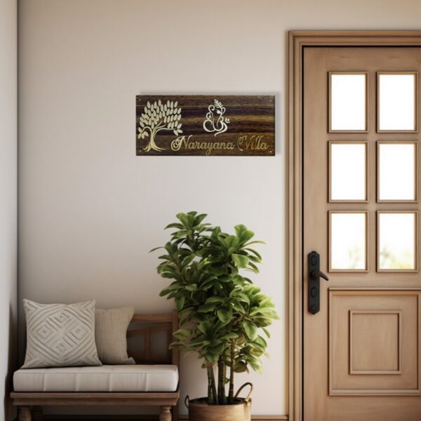 Ganesha Theme Wooden UV Print Acrylic Nameplate1