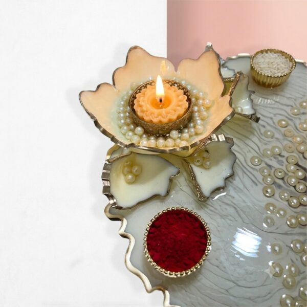 Pearl Magic with 3D Flowers Pooja Platter 3