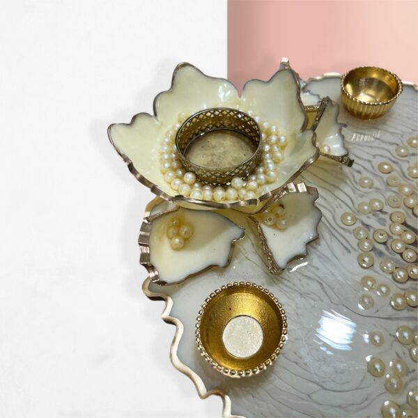 Pearl Magic with 3D Flowers Pooja Platter 3