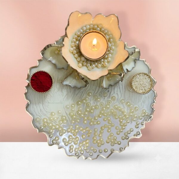 Pearl Magic with 3D Flowers Pooja Platter