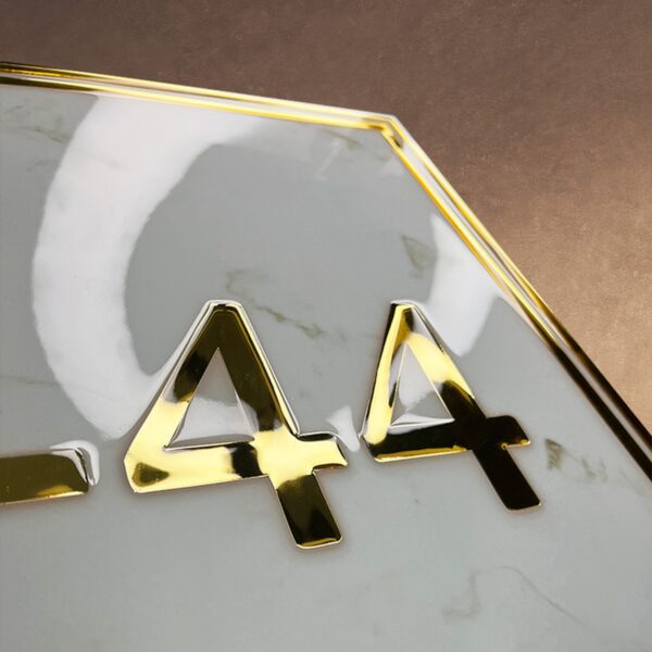 White and Golden Wave Textured Resin Coated House Numberplate1