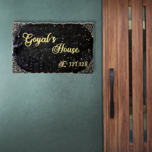 Black Metallic with Golden Flakes Casting Resin Nameplate 3