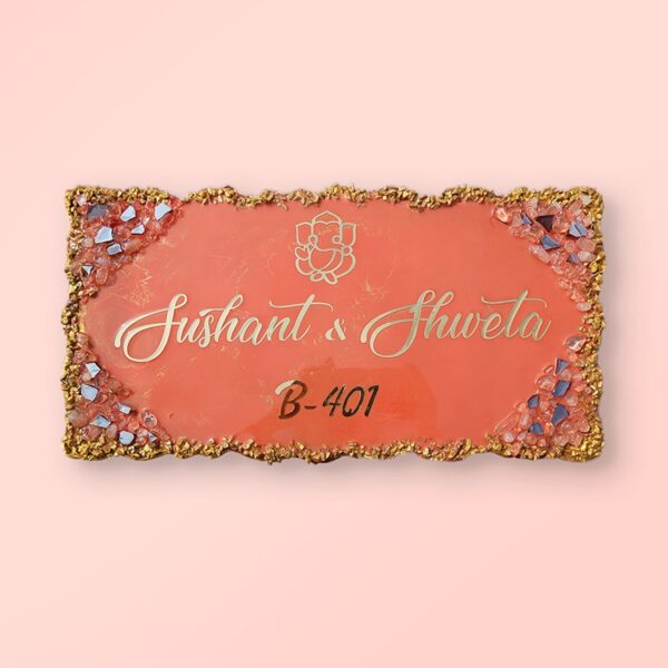 Decorative Dark Peach Resin Nameplate For Home (1)