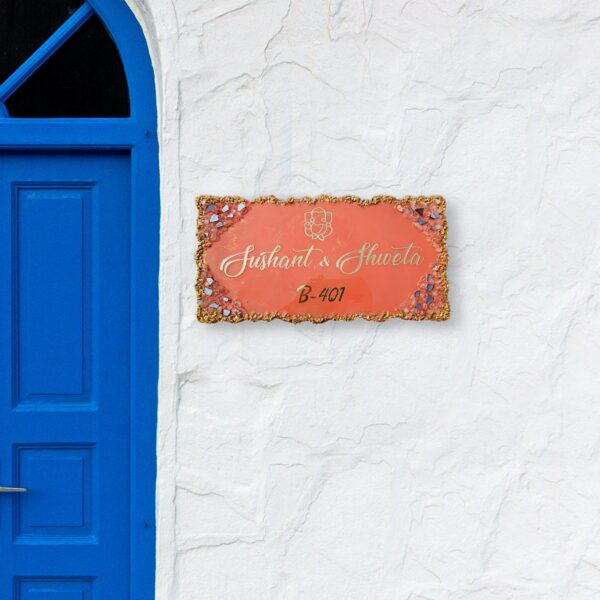 Decorative Dark Peach Resin Nameplate For Home (2)