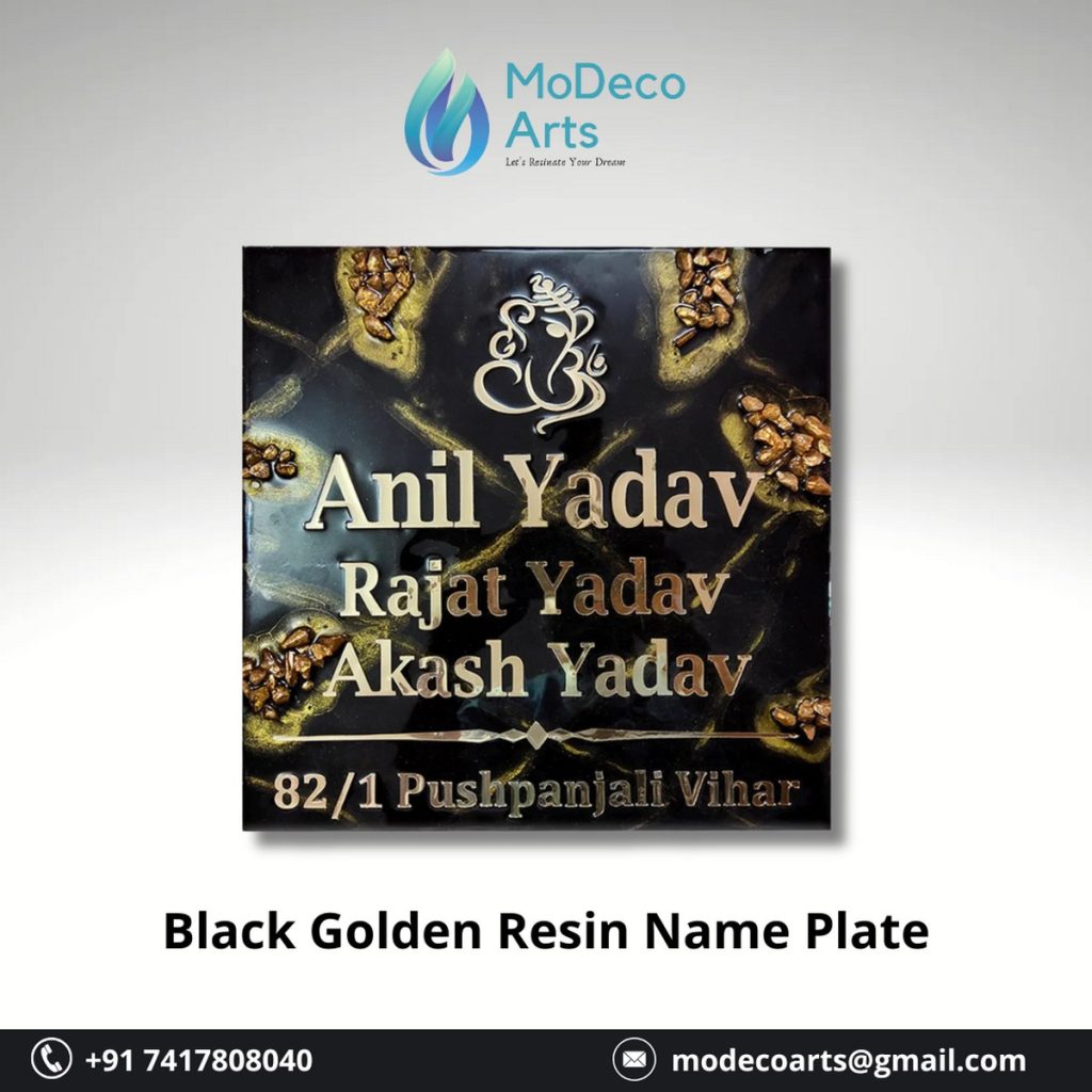 Elegant Black Golden Resin Name Plate – A Luxurious Touch for Your Home ✨🏡