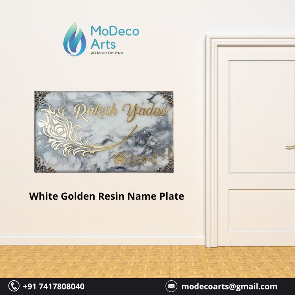 Elegant White Golden Resin Name Plate