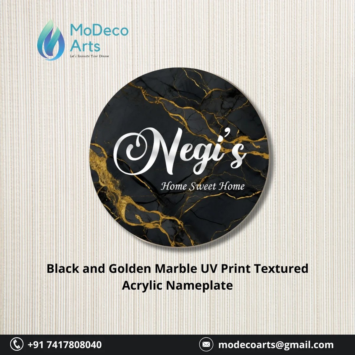 Elevate Your Entrance with a Luxurious Black Golden Marble Acrylic Nameplate
