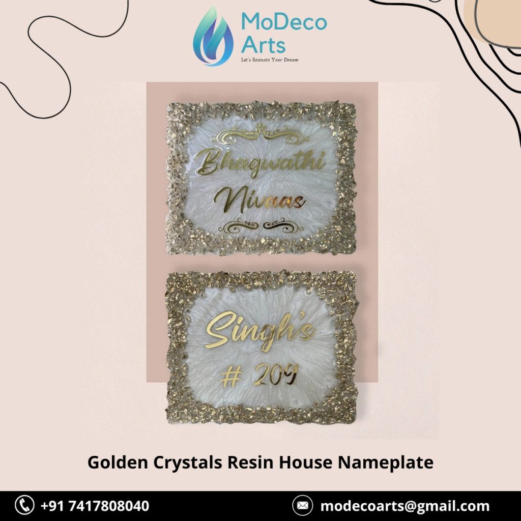 Golden Crystals Resin House Nameplate – A Luxurious Touch to Your Home Entrance