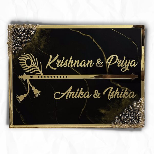 Krishna Theme Black Coated Resin Nameplate