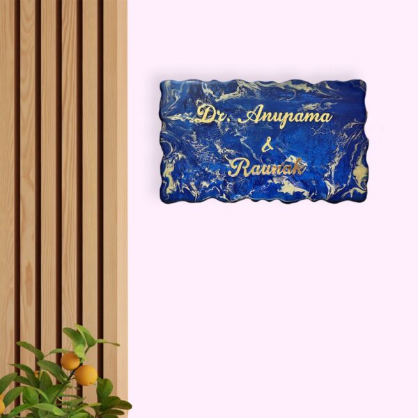 Navy Blue with Golden Blend Resin Nameplate 4
