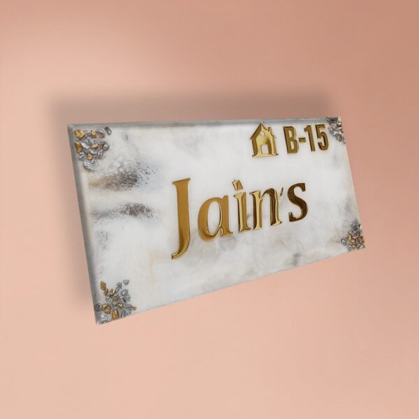 White Grey Resin Name Plate 1