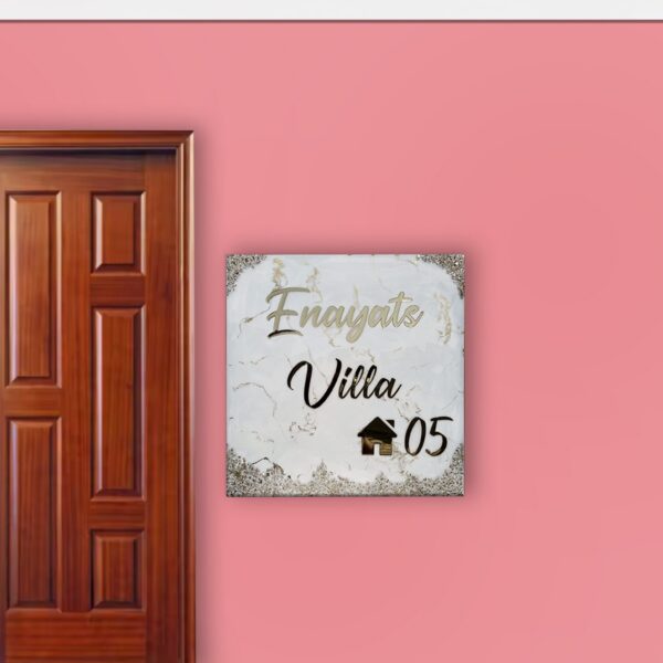 White and Golden Wave Textured Resin Coated Nameplate 4