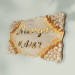 White and Orange Theme Decorated with Pebbles Resin Coated Nameplate 1