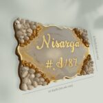 White and Orange Theme Decorated with Pebbles Resin Coated Nameplate 2