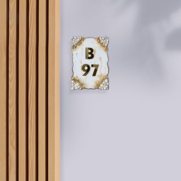 White and Orange Theme Decorated with Pebbles Resin Coated Numberplate 3