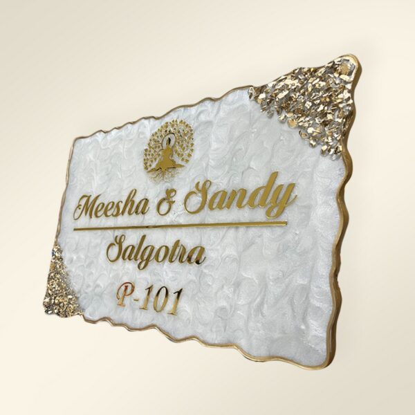 Pearl White Swirl Design Resin Nameplate 2
