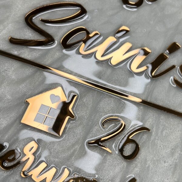 Pearl White Swirl Design Rose Gold Resin Nameplate 5