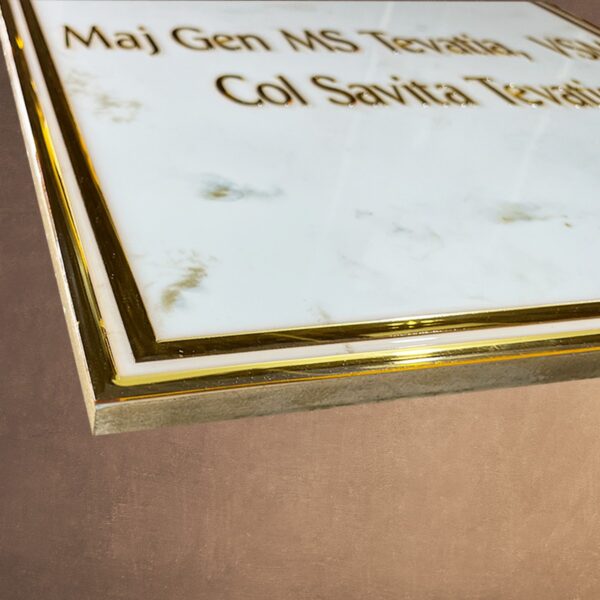 White and Golden Marble Textured Resin Coated Nameplate 4
