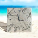 white and silver crystals resin wall clock