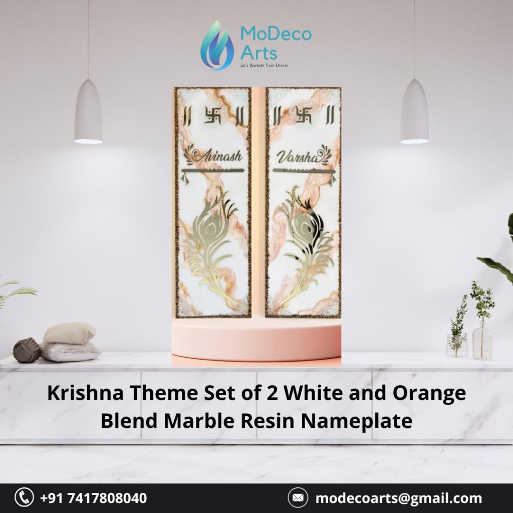 Divine Elegance for Your Entrance – Krishna Theme Resin Nameplate Set