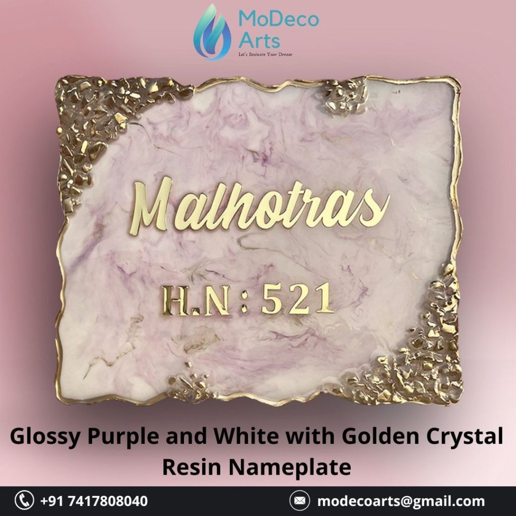 Glossy Purple & White Resin Nameplate