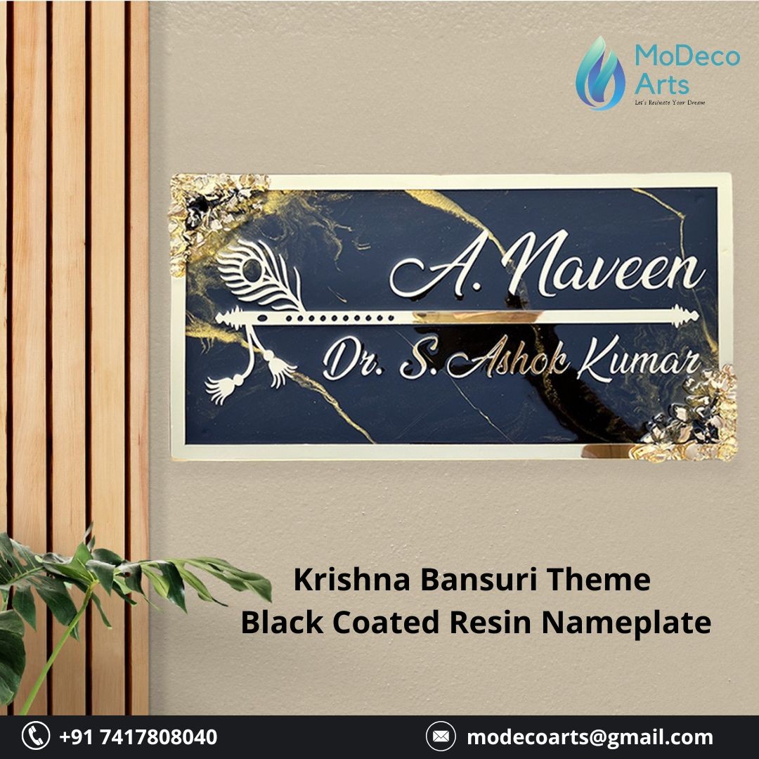 Krishna Bansuri Themed Resin Nameplate