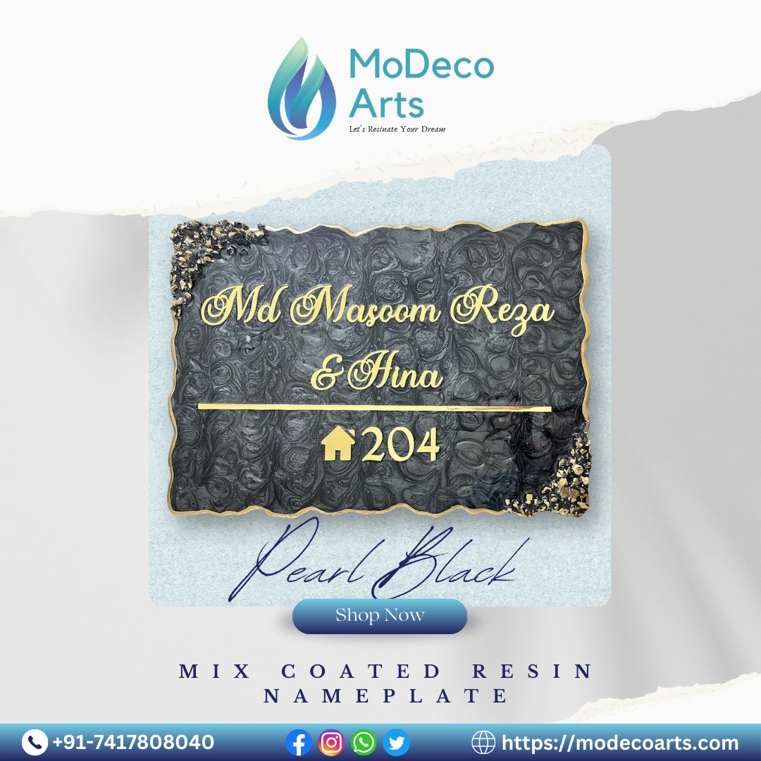 Add Luxury to Your Entrance with the Pearl Black Resin Nameplate