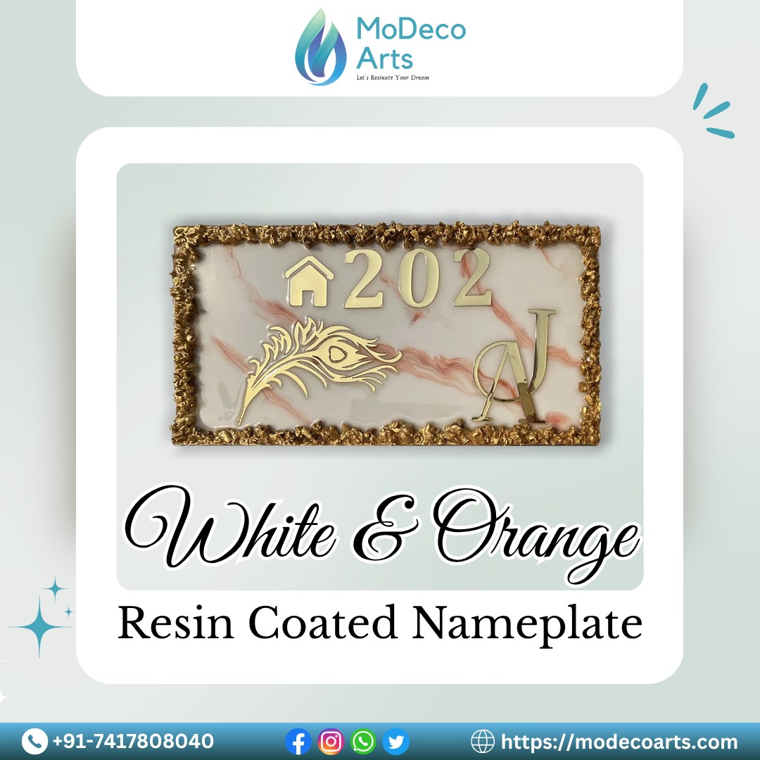 Brighten Your Home Entrance with the White & Orange Resin Coated Nameplate