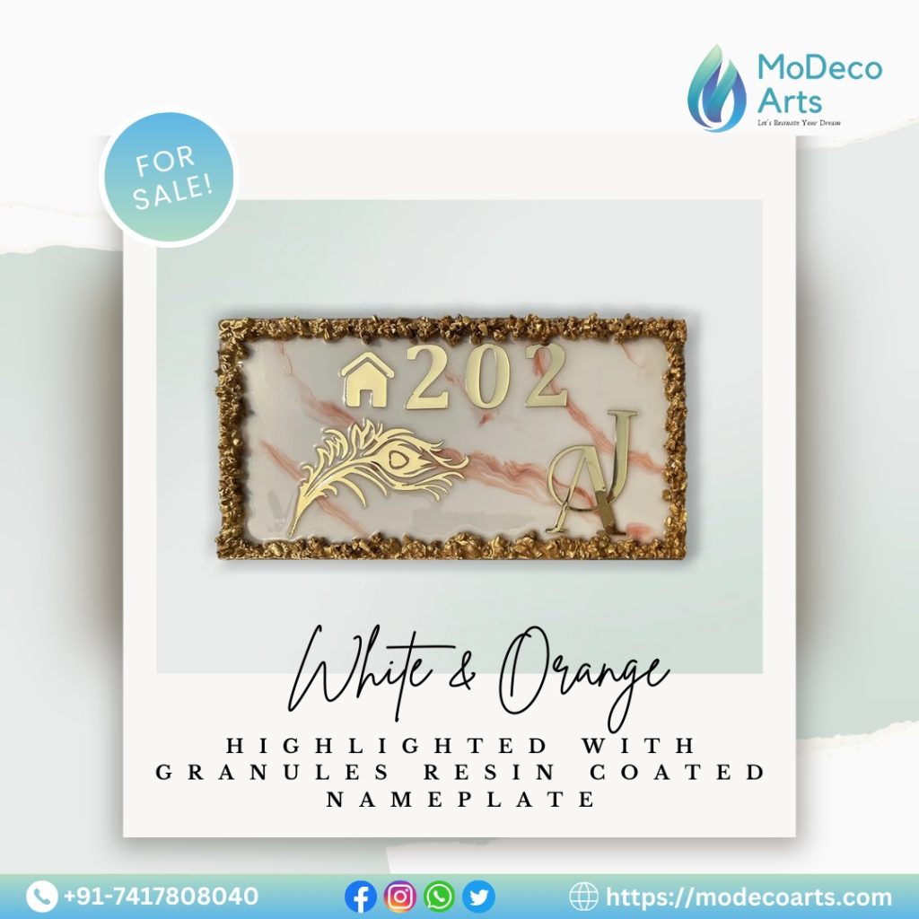 Brighten Your Home’s Entrance with the White & Orange Resin Nameplate