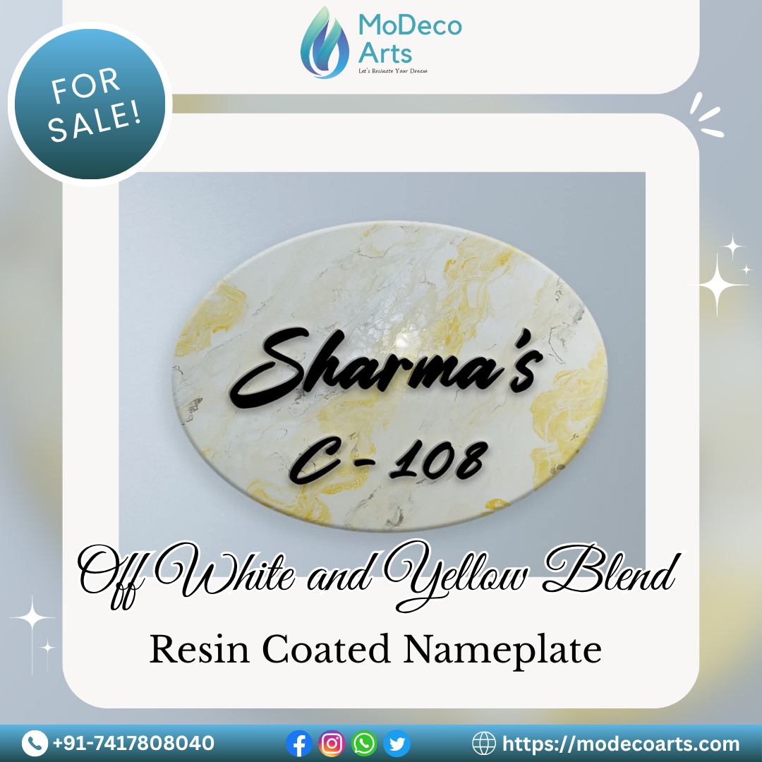 Bring Home Joy & Style with Off White & Yellow Resin Coated Nameplate
