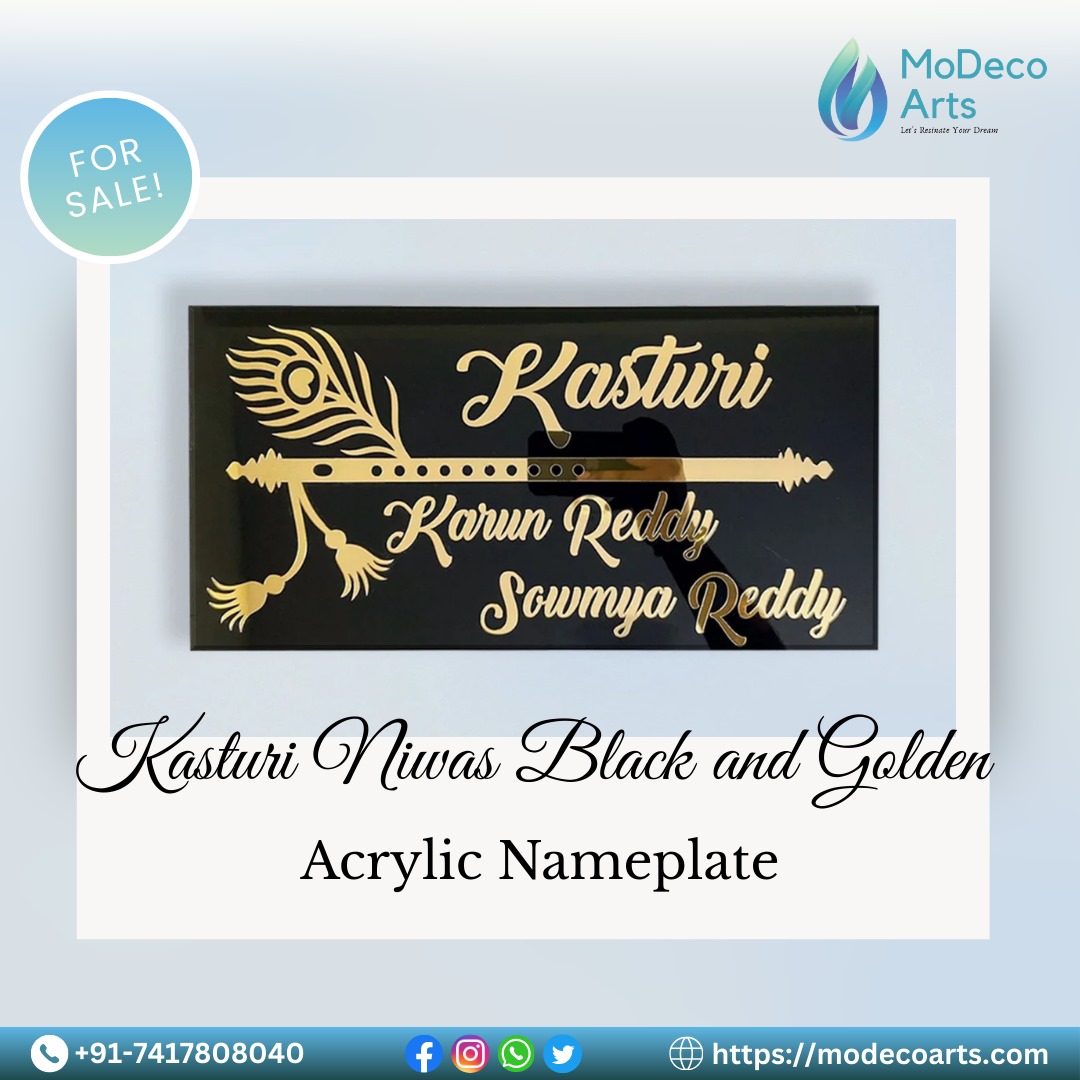 Embrace Royal Elegance with the Kasturi Niwas Black & Golden Acrylic Nameplate