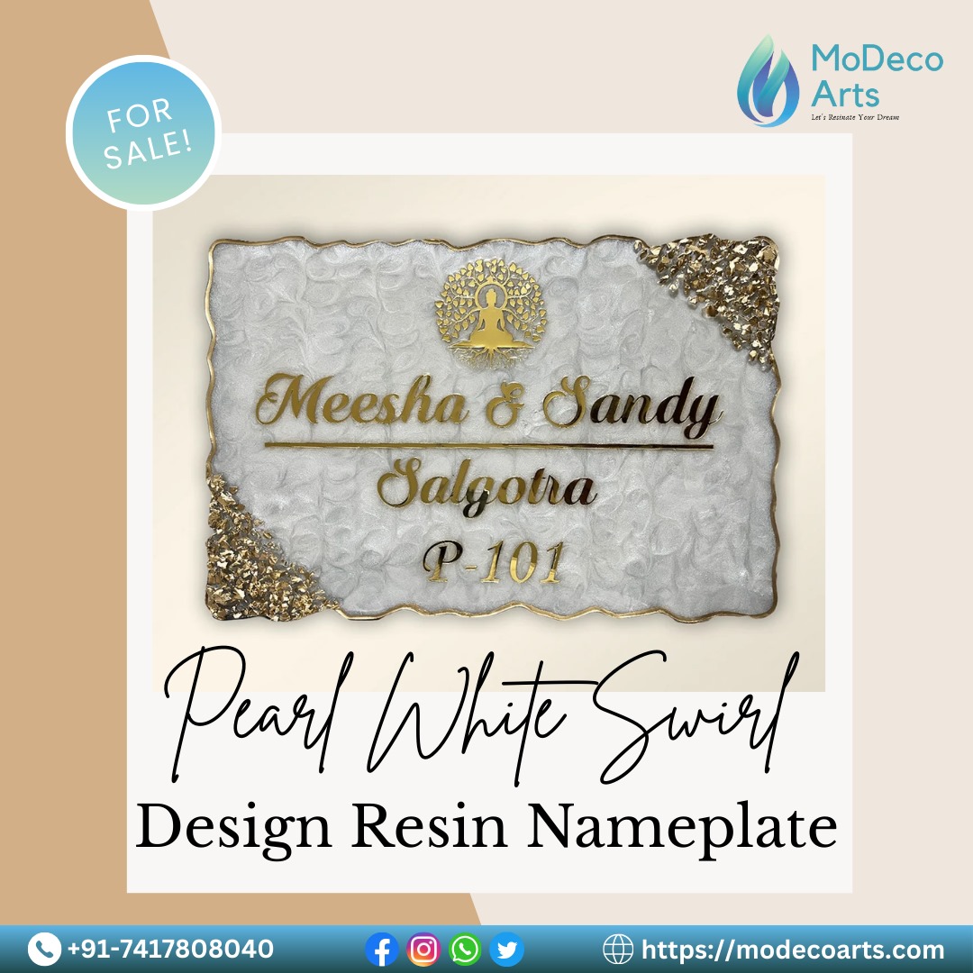 Grace Your Entrance with the Timeless Beauty of the Pearl White Swirl Resin Nameplate