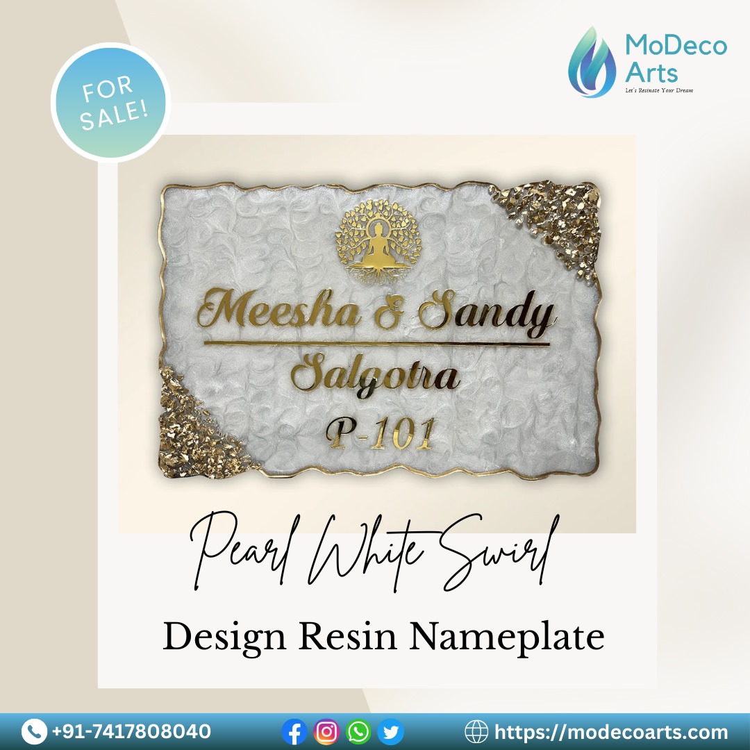 Grace Your Home’s Entrance with the Pearl White Swirl Resin Nameplate