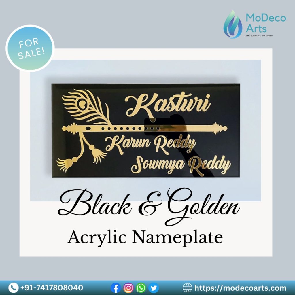 Make a Bold Statement with the Black & Golden Acrylic Nameplate by Modeco Arts