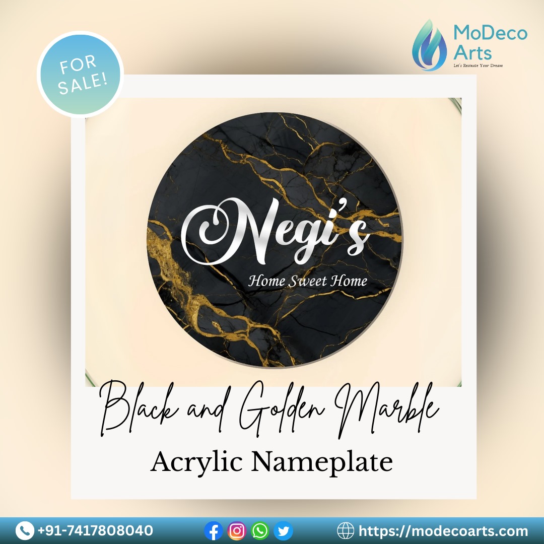 Make a Grand Statement with the Black & Golden Marble Acrylic Nameplate