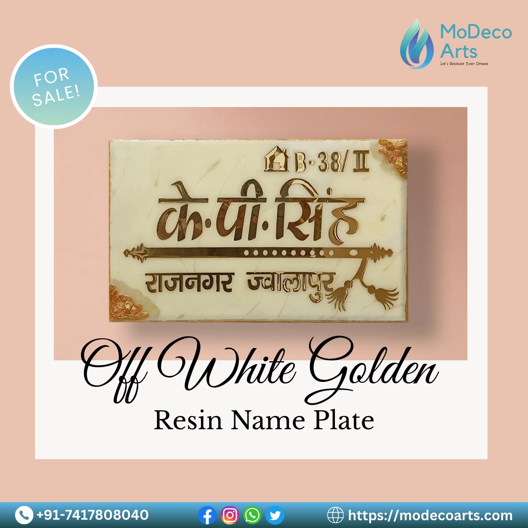 Off White Golden Resin Name Plate – Elegance at Your Doorstep