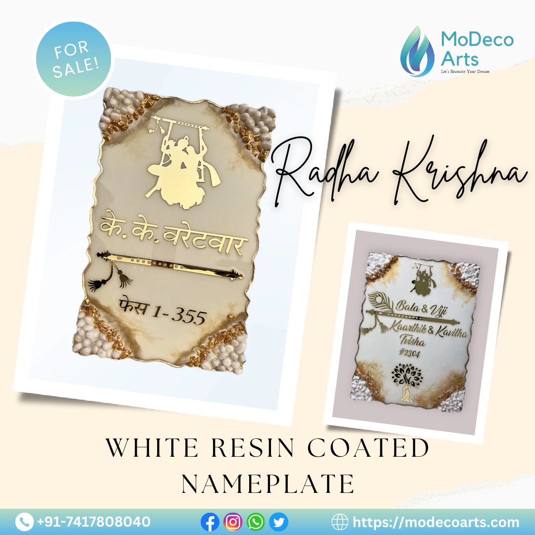 Radha Krishna White Resin Coated Nameplate – A Divine Welcome to Your Home