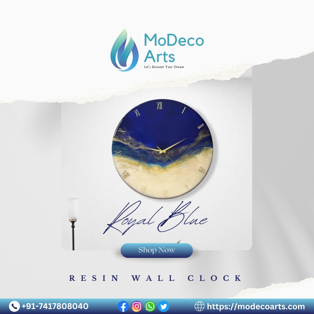 Royal Blue Resin Wall Clock – A Statement of Timeless Elegance for Your Interiors