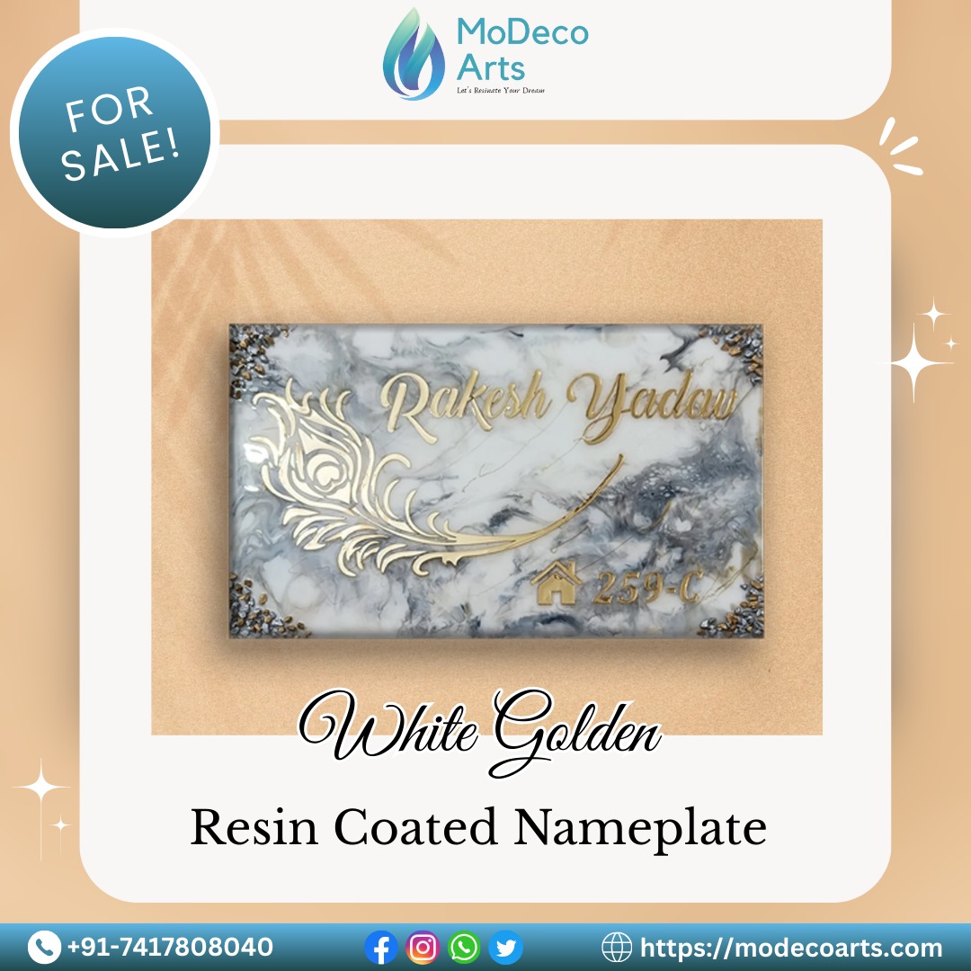 Shine Bright with the White & Golden Resin Coated Nameplate – Elegance that Lasts