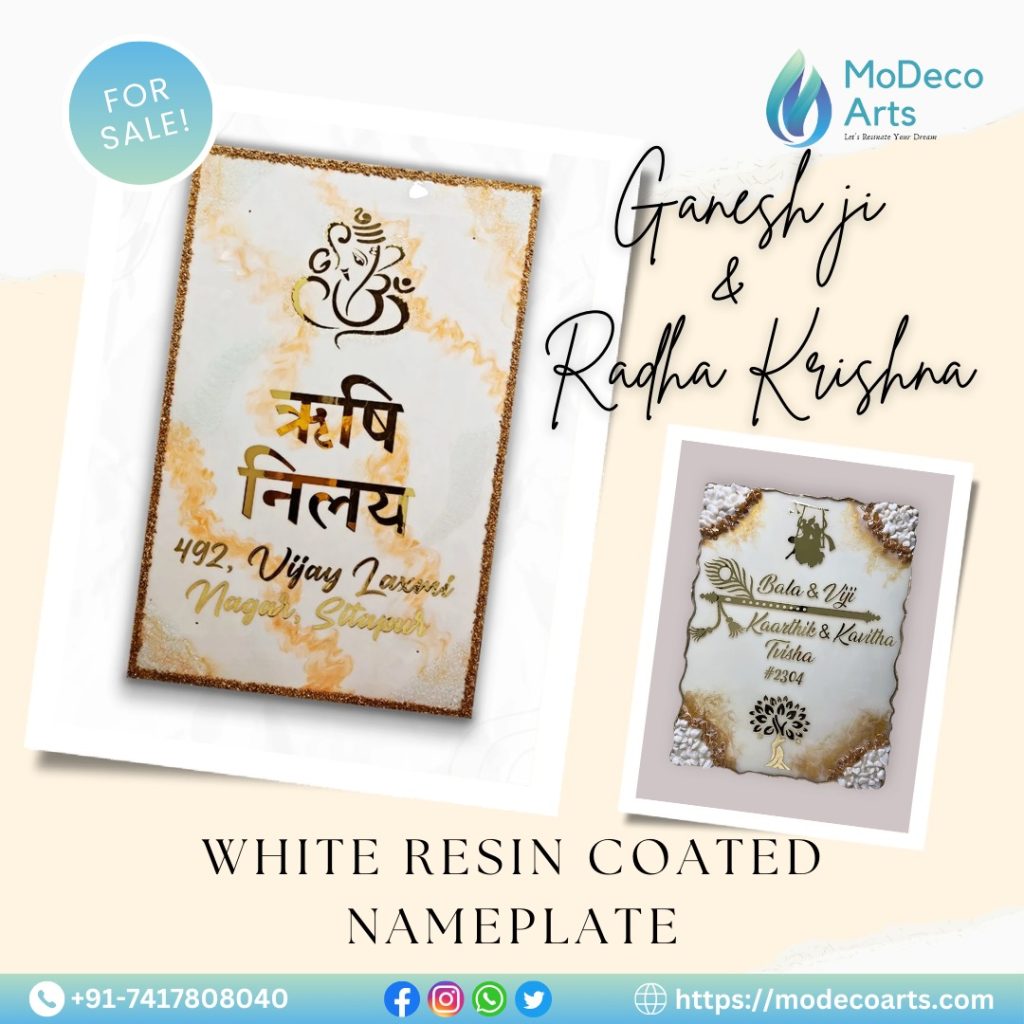 Welcome Gracefully with a White Resin Nameplate – Pure, Elegant & Divine