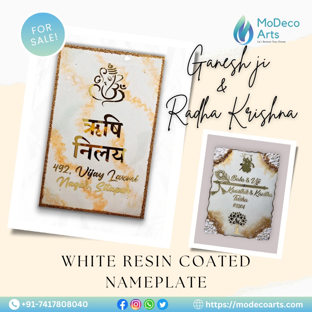 Welcome Gracefully with a White Resin Nameplate – Pure, Elegant & Divine