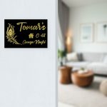 13Peacock Feather Black Golden Acrylic Nameplate 3 3