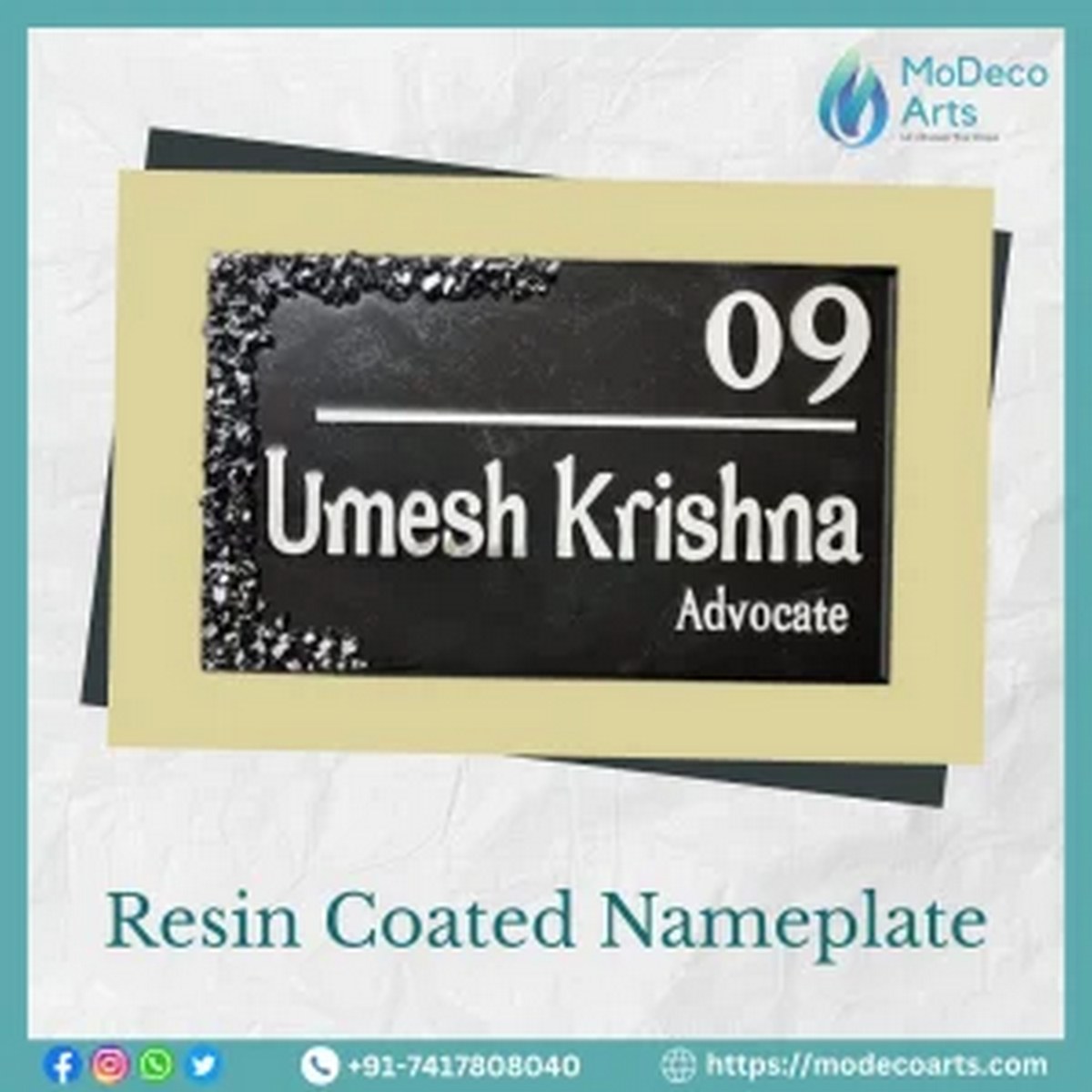 Black Metal Silver Resin Nameplate