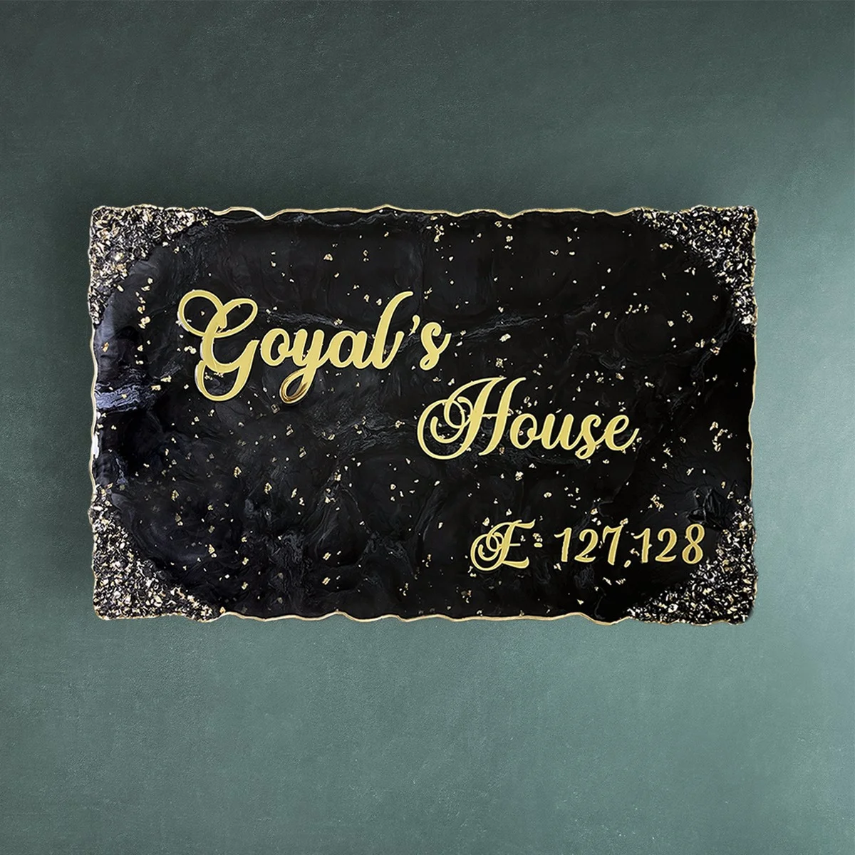 Black Metallic with Golden Flakes Casting Resin Nameplate