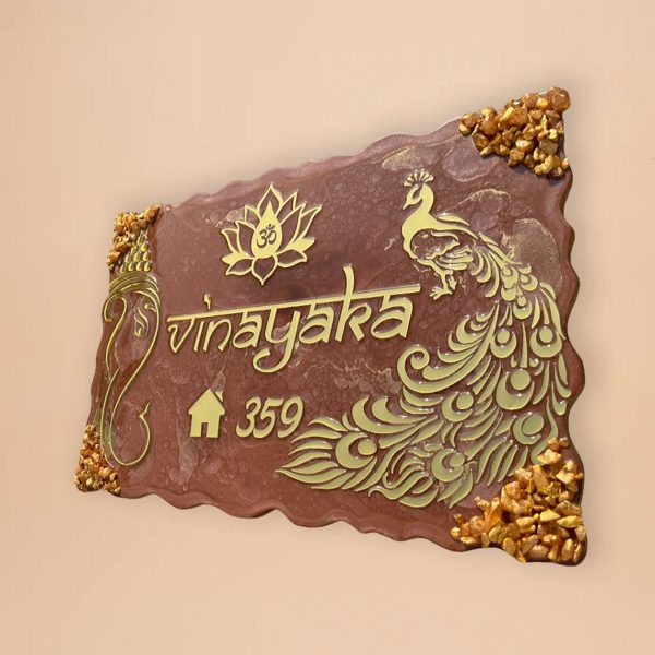 Ganesha Theme Metallic Brown Resin Coated Nameplate 3